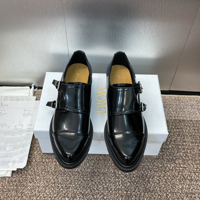 DIOR 25S D-IVIERA SERIES LOW-CUT DEEP VAMP LOAFERS 35MM IN BLACK GLOSSY CALFSKIN