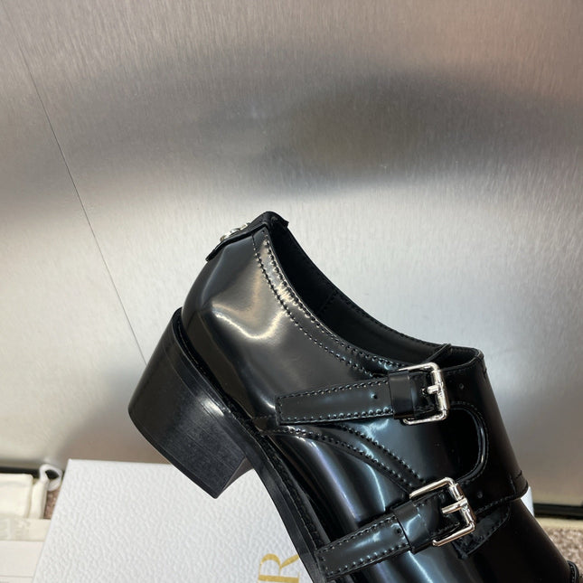 DIOR 25S D-IVIERA SERIES LOW-CUT DEEP VAMP LOAFERS 35MM IN BLACK GLOSSY CALFSKIN