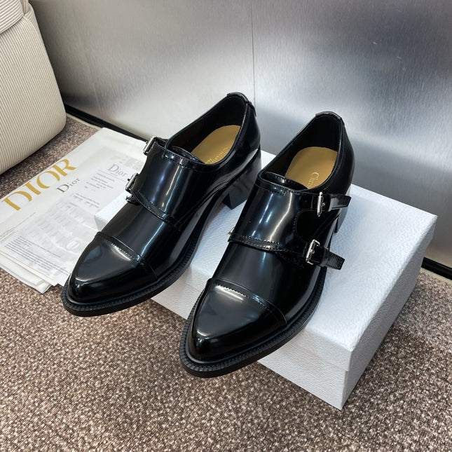 DIOR 25S D-IVIERA SERIES LOW-CUT DEEP VAMP LOAFERS 35MM IN BLACK GLOSSY CALFSKIN