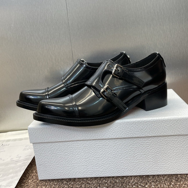 DIOR 25S D-IVIERA SERIES LOW-CUT DEEP VAMP LOAFERS 35MM IN BLACK GLOSSY CALFSKIN