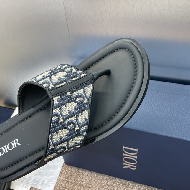 DIOR 25S ALIAS THONG SANDAL IN BEIGE BLACK CALFSKIN AND CANVAS