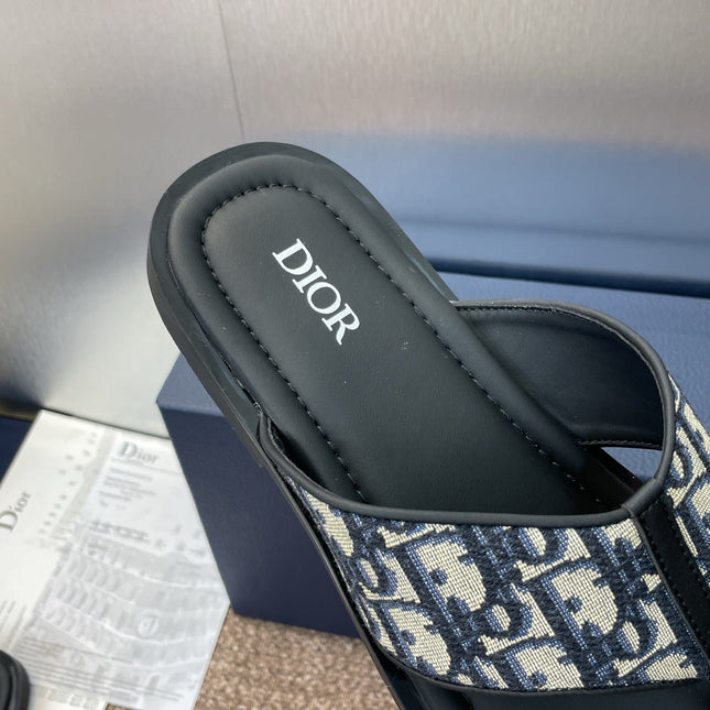 DIOR 25S ALIAS THONG SANDAL IN BEIGE BLACK CALFSKIN AND CANVAS