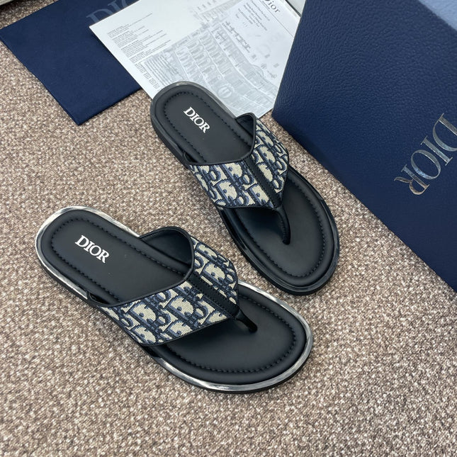 DIOR 25S ALIAS THONG SANDAL IN BEIGE BLACK CALFSKIN AND CANVAS