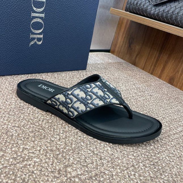 DIOR 25S ALIAS THONG SANDAL IN BEIGE BLACK CALFSKIN AND CANVAS