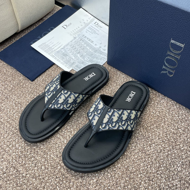 DIOR 25S ALIAS THONG SANDAL IN BEIGE BLACK CALFSKIN AND CANVAS