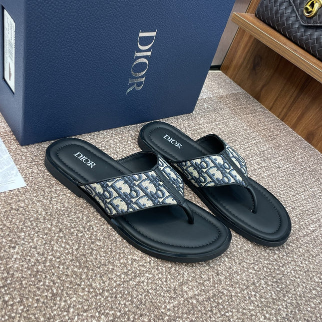 DIOR 25S ALIAS THONG SANDAL IN BEIGE BLACK CALFSKIN AND CANVAS