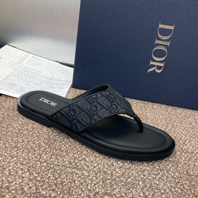 DIOR 25S ALIAS THONG SANDAL IN NAVY BLACK CALFSKIN AND CANVAS