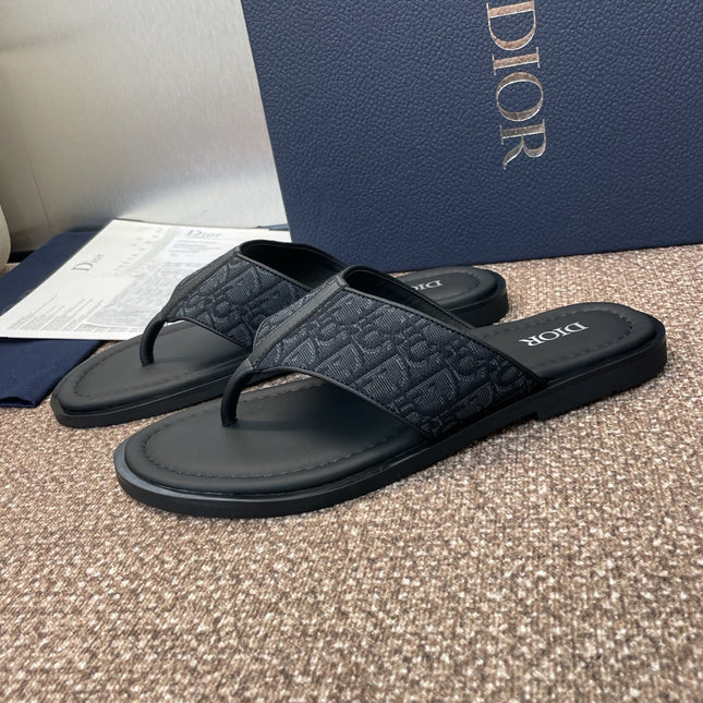DIOR 25S ALIAS THONG SANDAL IN NAVY BLACK CALFSKIN AND CANVAS