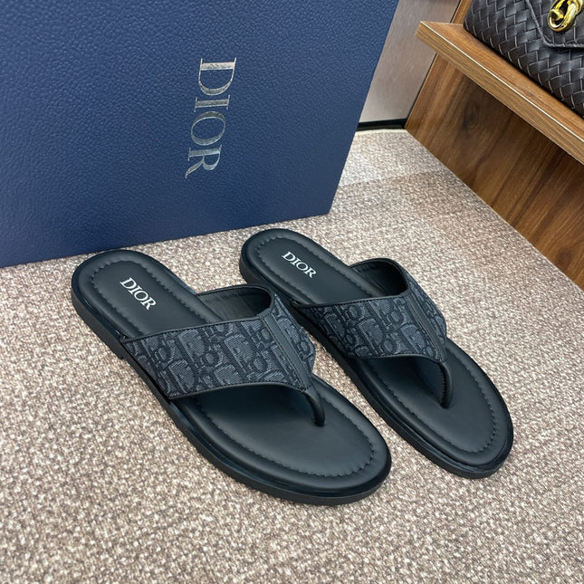 DIOR 25S ALIAS THONG SANDAL IN NAVY BLACK CALFSKIN AND CANVAS