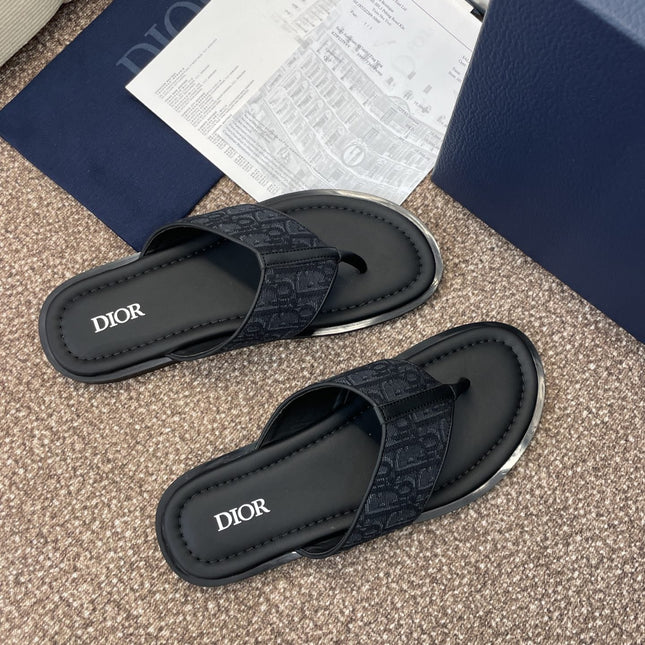 DIOR 25S ALIAS THONG SANDAL IN NAVY BLACK CALFSKIN AND CANVAS