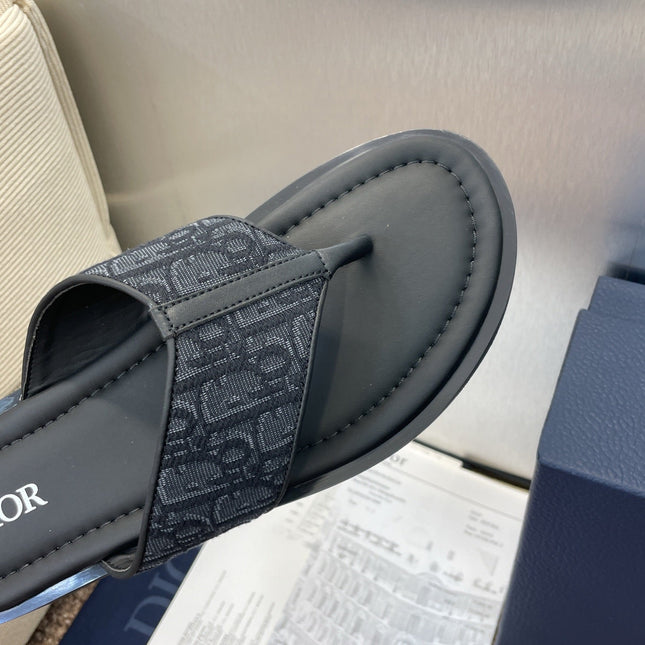DIOR 25S ALIAS THONG SANDAL IN NAVY BLACK CALFSKIN AND CANVAS