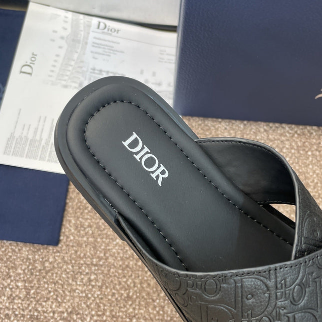 DIOR 25S ALIAS CROSS-STRAP SLIDES IN BLACK CALFSKIN
