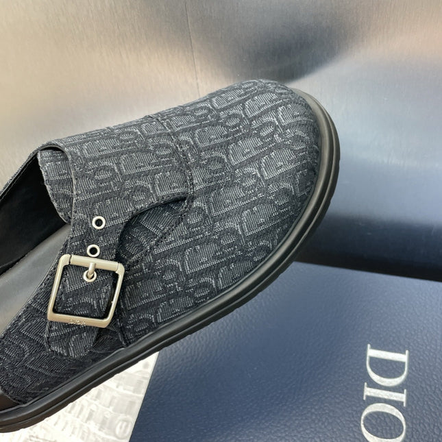 DIOR 25S AQUA MULES WITH OBLIQUE PATTERN IN DARK BLUE CANVAS