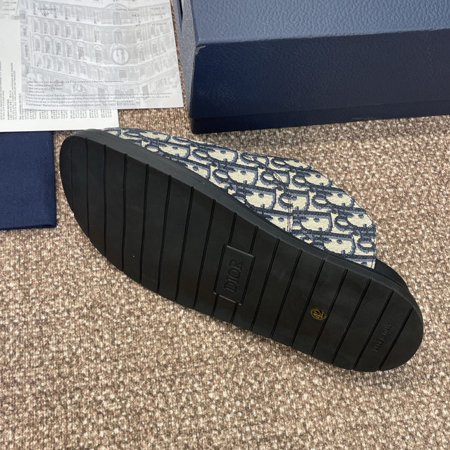 DIOR 25S AQUA MULES WITH OBLIQUE PATTERN IN DEEP BLUE CANVAS