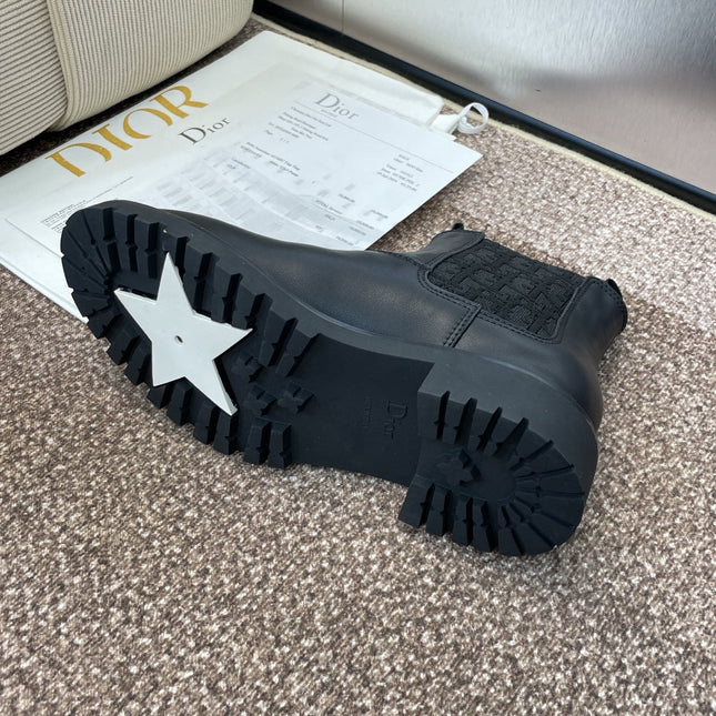 DIOR 25S D-QUEST CHELSEA ANKLE BOOTS 25MM IN BLACK CALFSKIN AND CANVAS