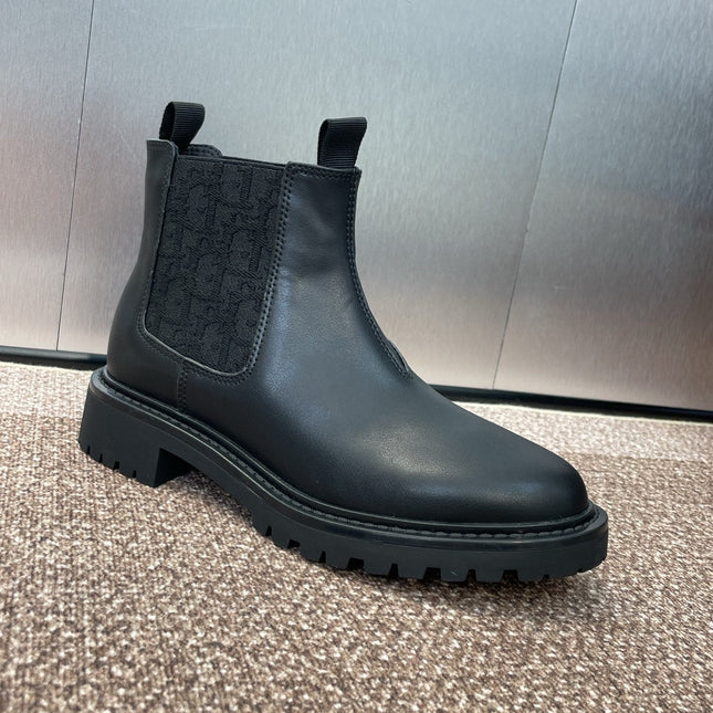 DIOR 25S D-QUEST CHELSEA ANKLE BOOTS 25MM IN BLACK CALFSKIN AND CANVAS
