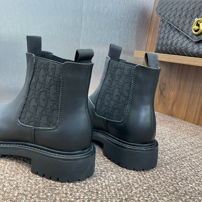 DIOR 25S D-QUEST CHELSEA ANKLE BOOTS 25MM IN BLACK CALFSKIN AND CANVAS