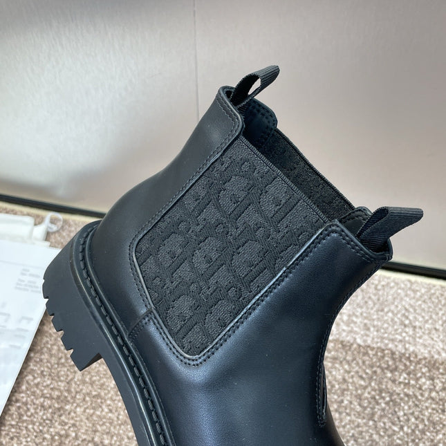 DIOR 25S D-QUEST CHELSEA ANKLE BOOTS 25MM IN BLACK CALFSKIN AND CANVAS