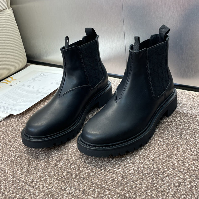 DIOR 25S D-QUEST CHELSEA ANKLE BOOTS 25MM IN BLACK CALFSKIN AND CANVAS