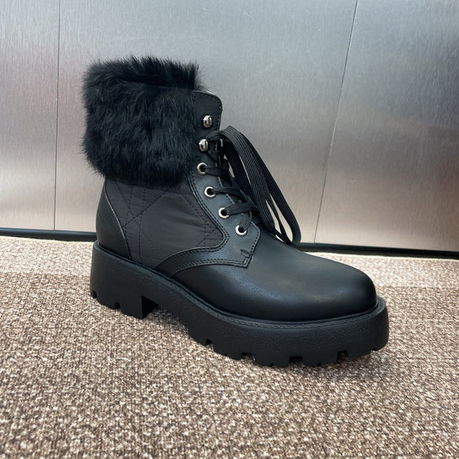 DIOR 25S D-MAJOR ANKLE BOOTS WICKER STYLE 35MM IN BLACK CALFSKIN AND CANVAS