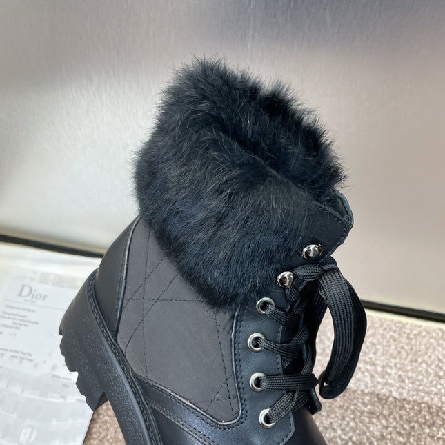 DIOR 25S D-MAJOR ANKLE BOOTS WICKER STYLE 35MM IN BLACK CALFSKIN AND CANVAS