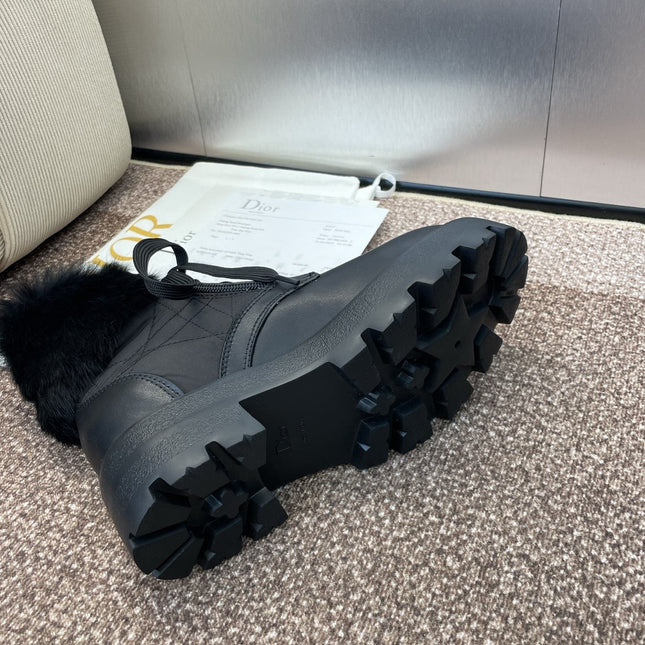 DIOR 25S D-MAJOR ANKLE BOOTS WICKER STYLE 35MM IN BLACK CALFSKIN AND CANVAS