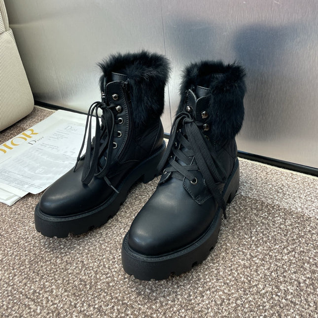 DIOR 25S D-MAJOR ANKLE BOOTS WICKER STYLE 35MM IN BLACK CALFSKIN AND CANVAS