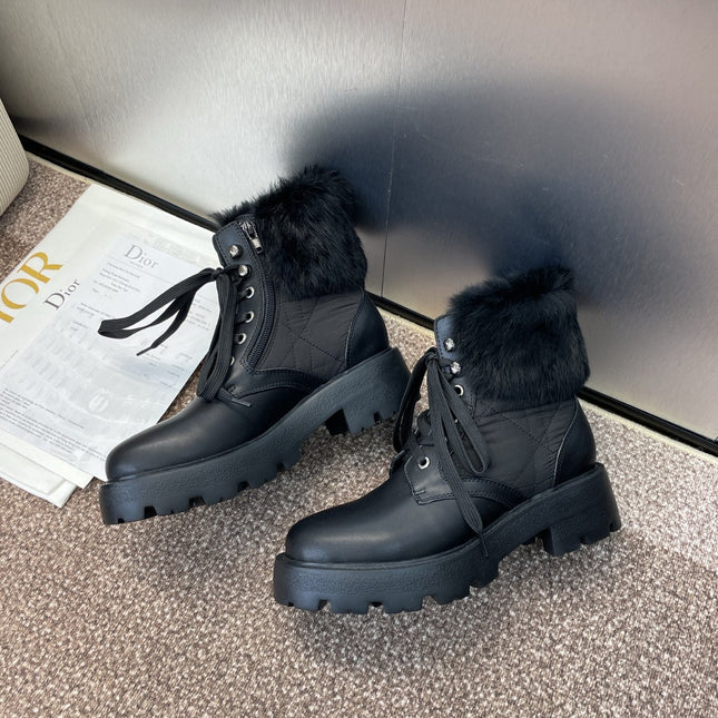 DIOR 25S D-MAJOR ANKLE BOOTS WICKER STYLE 35MM IN BLACK CALFSKIN AND CANVAS