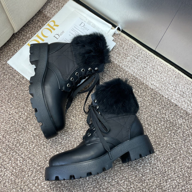 DIOR 25S D-MAJOR ANKLE BOOTS WICKER STYLE 35MM IN BLACK CALFSKIN AND CANVAS