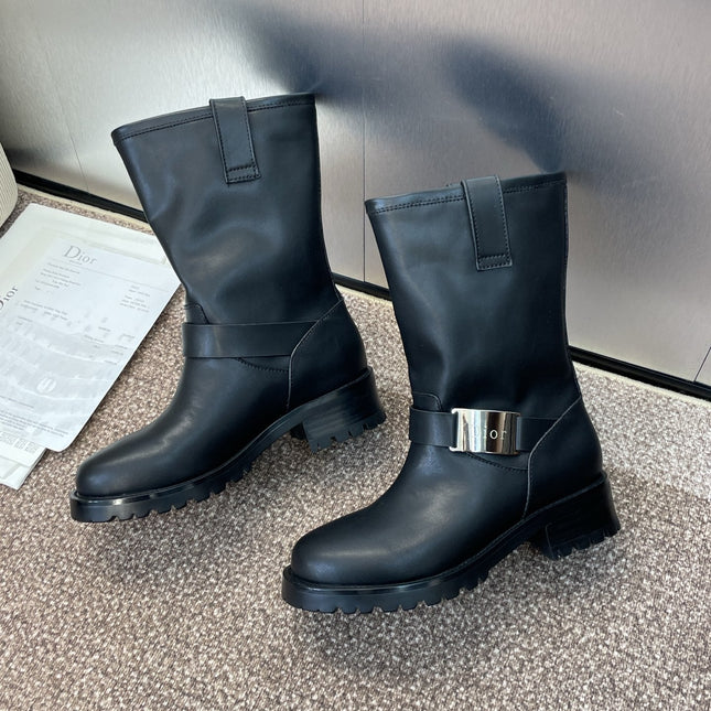 DIOR 25S D-QUEST BOOTS 45MM IN BLACK CALFSKIN