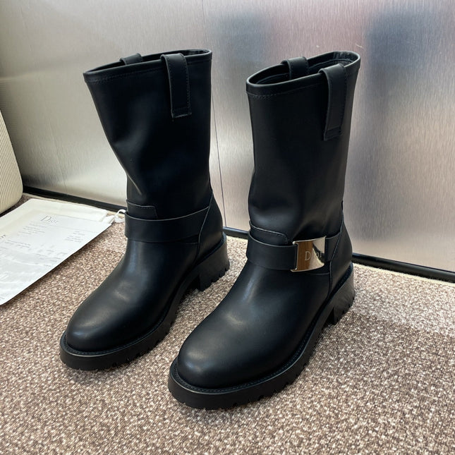 DIOR 25S D-QUEST BOOTS 45MM IN BLACK CALFSKIN