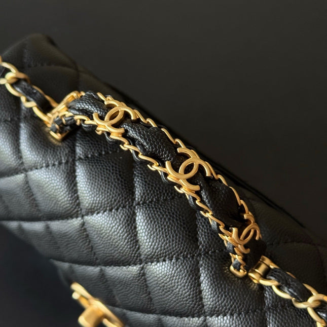 CHANEL 25S FLAP BAG 20 CM IN BLACK CAVIAR LEATHER WITH GOLD HARDWARE