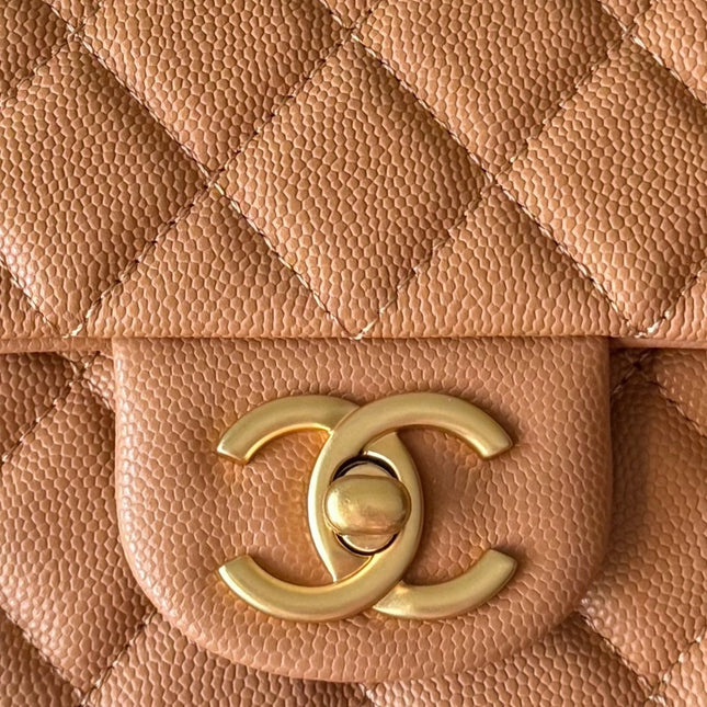 CHANEL 25S FLAP BAG 20 CM IN LIGHT BROWN CAVIAR LEATHER WITH GOLD HARDWARE