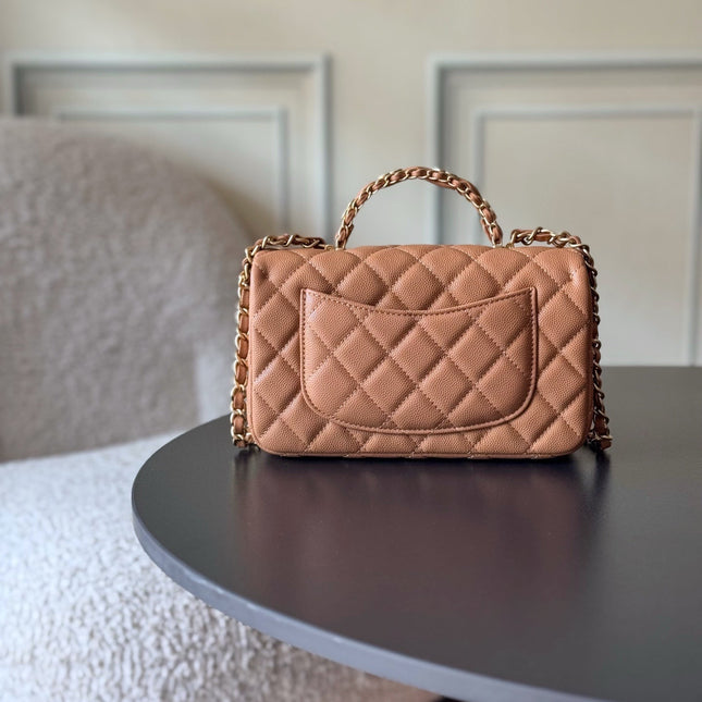 CHANEL 25S FLAP BAG 20 CM IN LIGHT BROWN CAVIAR LEATHER WITH GOLD HARDWARE