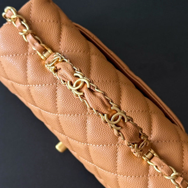 CHANEL 25S FLAP BAG 20 CM IN LIGHT BROWN CAVIAR LEATHER WITH GOLD HARDWARE