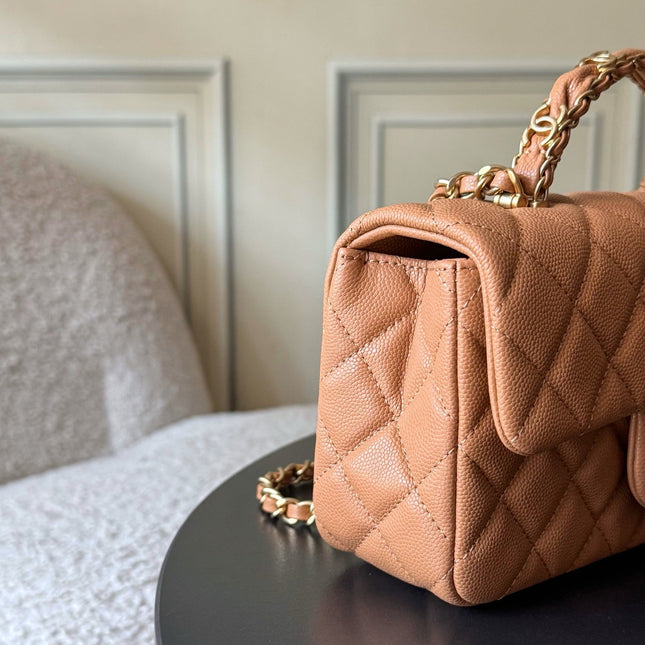 CHANEL 25S FLAP BAG 20 CM IN LIGHT BROWN CAVIAR LEATHER WITH GOLD HARDWARE