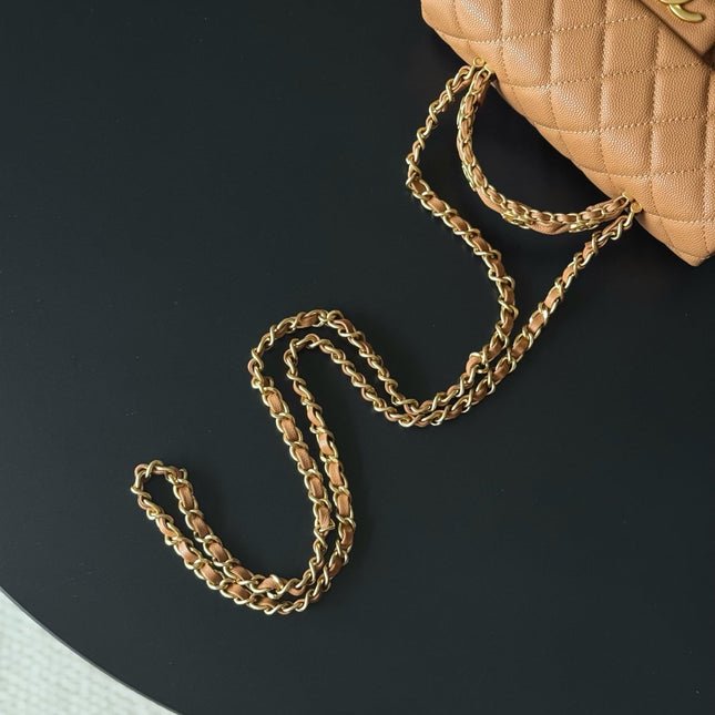 CHANEL 25S FLAP BAG 20 CM IN LIGHT BROWN CAVIAR LEATHER WITH GOLD HARDWARE