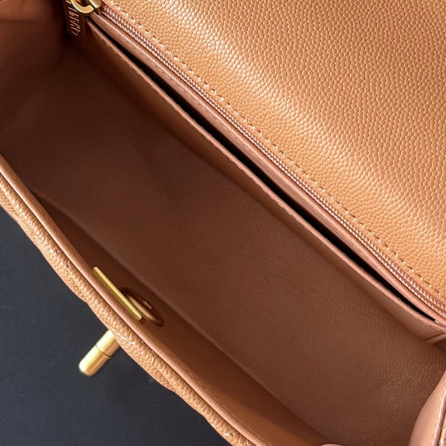 CHANEL 25S FLAP BAG 20 CM IN LIGHT BROWN CAVIAR LEATHER WITH GOLD HARDWARE