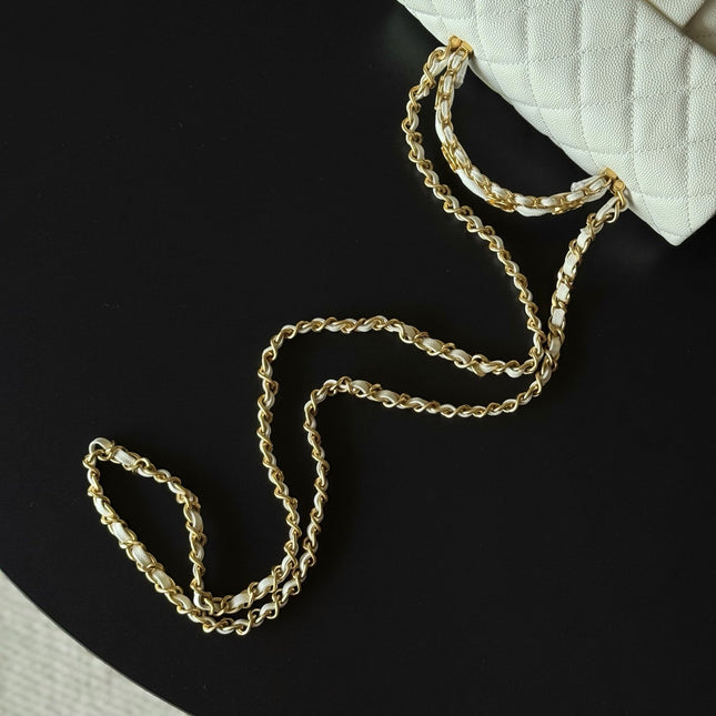 CHANEL 25S FLAP BAG 20 CM IN WHITE CAVIAR LEATHER WITH GOLD HARDWARE