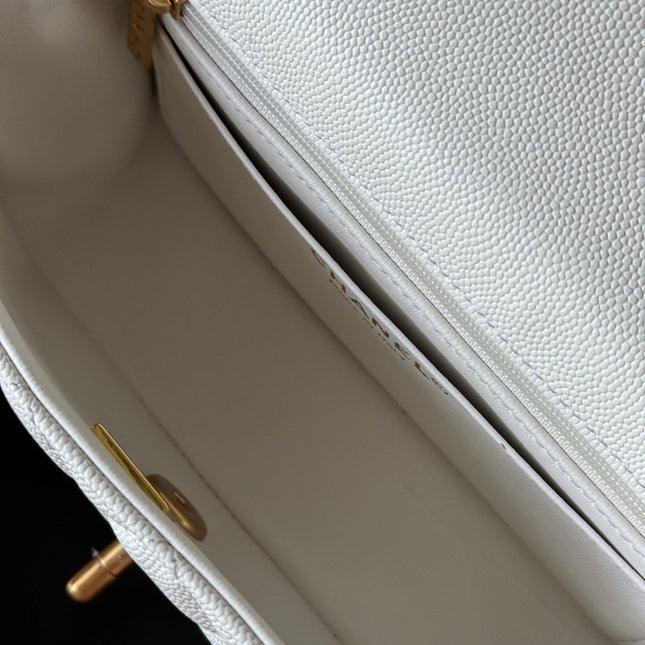 CHANEL 25S FLAP BAG 20 CM IN WHITE CAVIAR LEATHER WITH GOLD HARDWARE