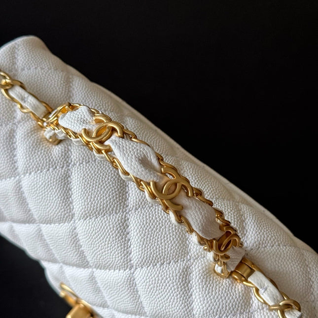 CHANEL 25S FLAP BAG 20 CM IN WHITE CAVIAR LEATHER WITH GOLD HARDWARE
