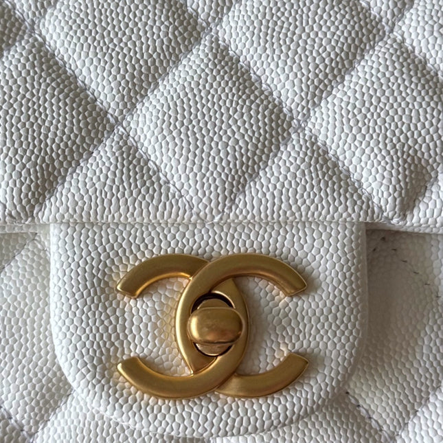 CHANEL 25S FLAP BAG 20 CM IN WHITE CAVIAR LEATHER WITH GOLD HARDWARE