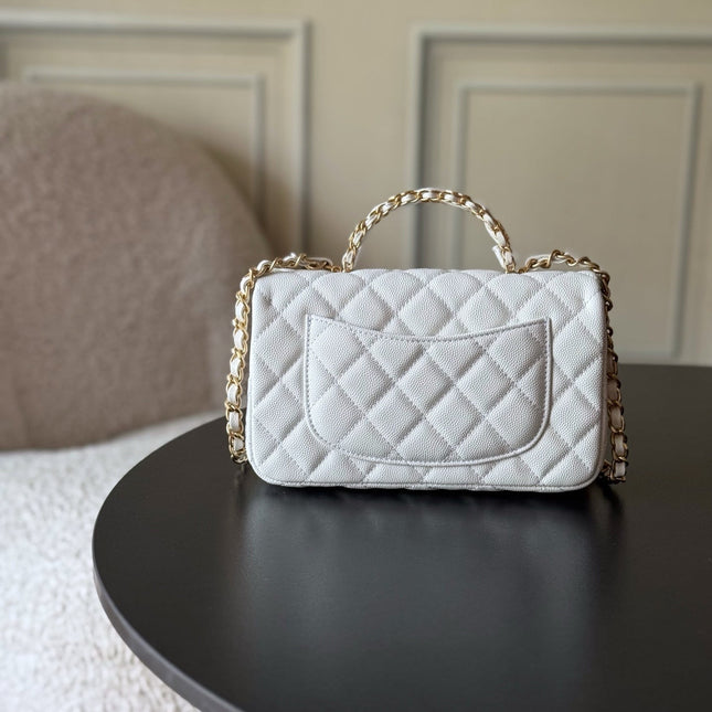 CHANEL 25S FLAP BAG 20 CM IN WHITE CAVIAR LEATHER WITH GOLD HARDWARE