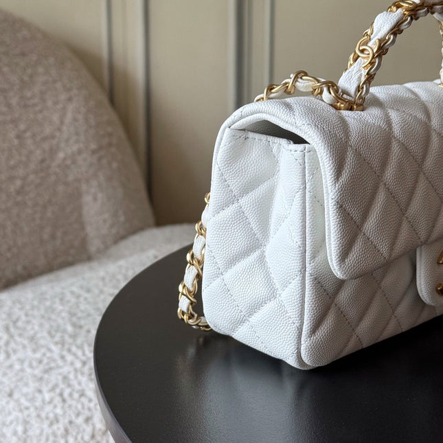 CHANEL 25S FLAP BAG 20 CM IN WHITE CAVIAR LEATHER WITH GOLD HARDWARE