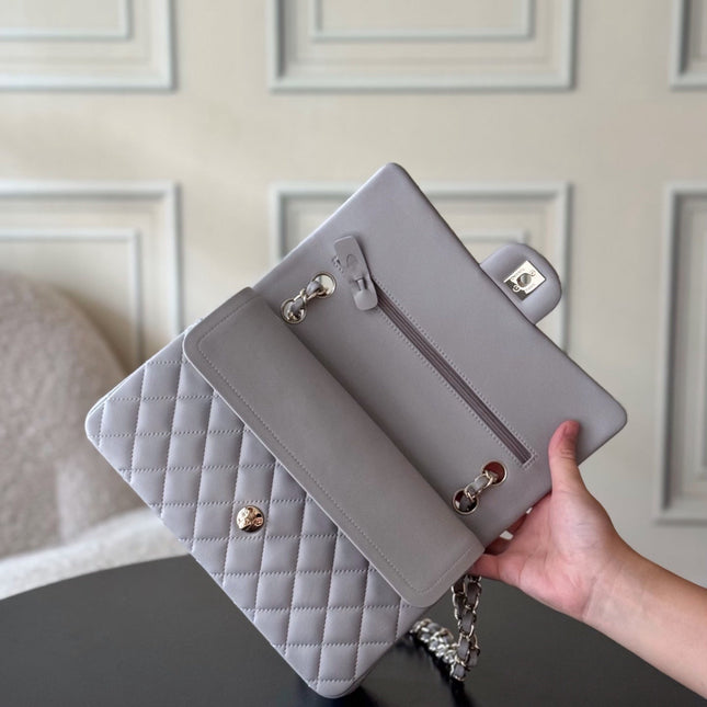 CHANEL 25S CLASSIC FLAP BAG 25 CM IN GREY LAMBSKIN WITH GOLD HARDWARE