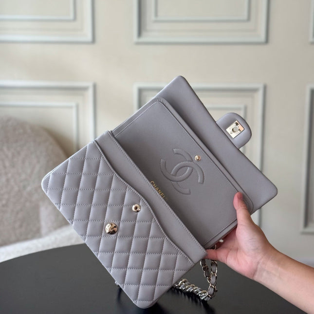 CHANEL 25S CLASSIC FLAP BAG 25 CM IN GREY LAMBSKIN WITH GOLD HARDWARE