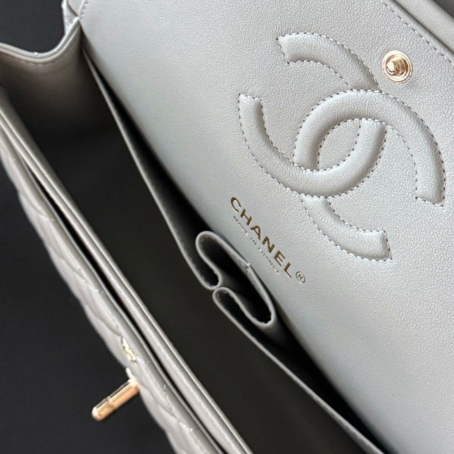 CHANEL 25S CLASSIC FLAP BAG 25 CM IN GREY LAMBSKIN WITH GOLD HARDWARE