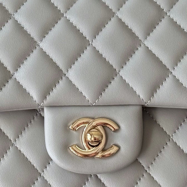 CHANEL 25S CLASSIC FLAP BAG 25 CM IN GREY LAMBSKIN WITH GOLD HARDWARE