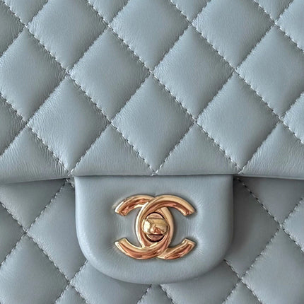 CHANEL 25S CLASSIC FLAP BAG 25 CM IN SLATE BLUE GRAY LAMBSKIN WITH GOLD HARDWARE
