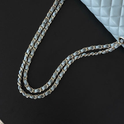 CHANEL 25S CLASSIC FLAP BAG 25 CM IN SLATE BLUE GRAY LAMBSKIN WITH GOLD HARDWARE